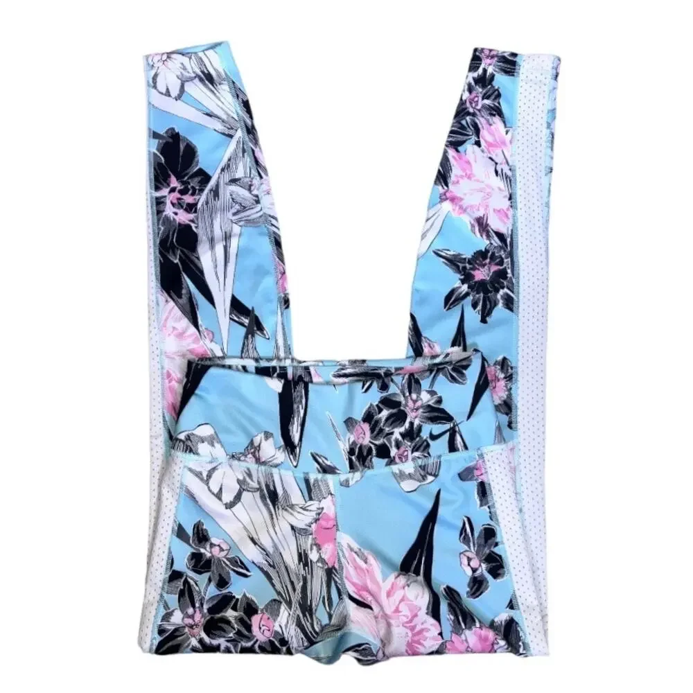 Nike DriFit Light Blue Pink Black Floral Leggings Small